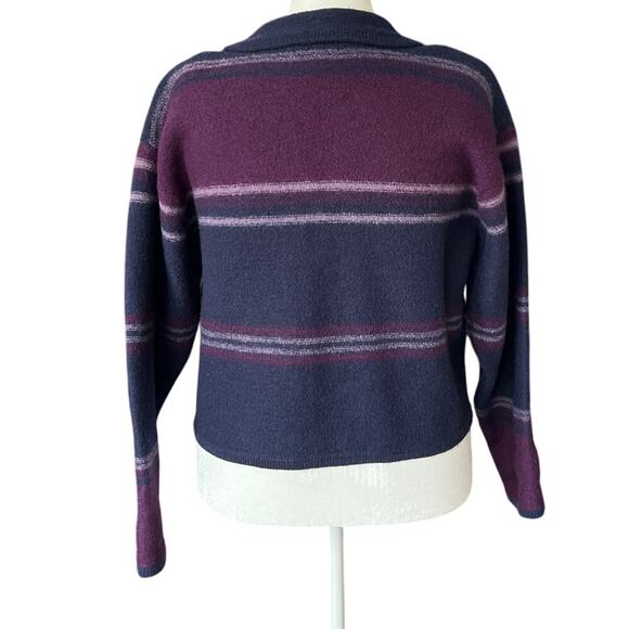 Christopher & Banks Striped 100% Wool Sweater Women's Size L Shoulder Pads Retro - Picture 3 of 9